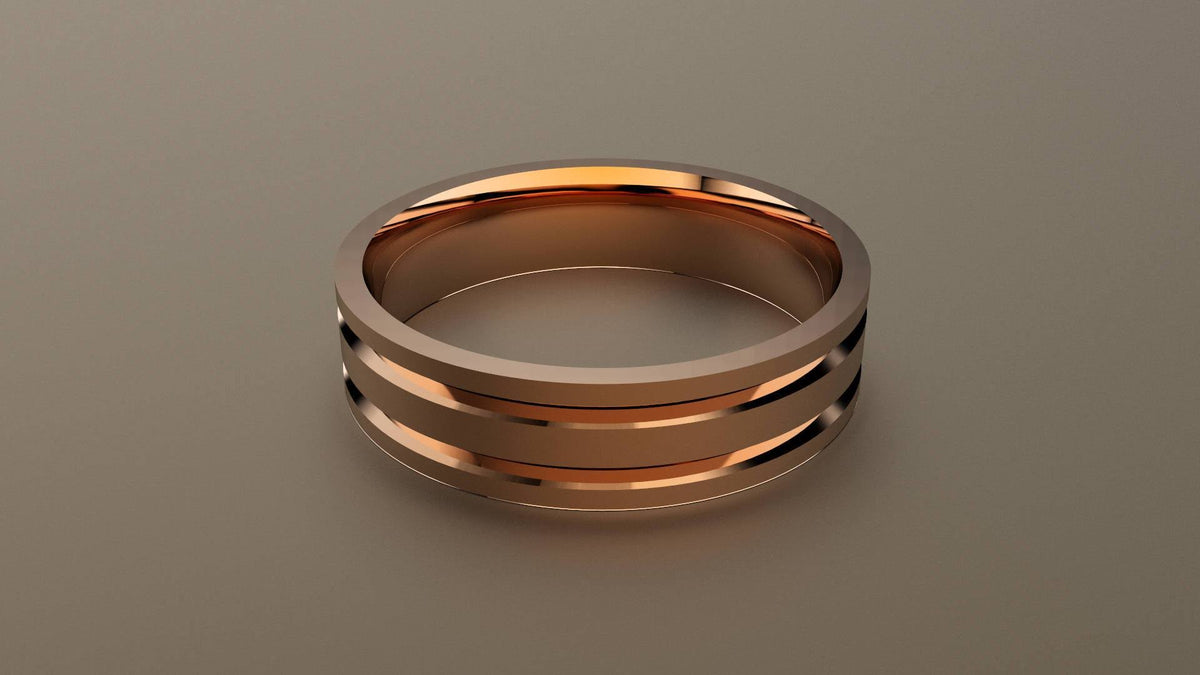 Polished Rose Gold 6mm Double V Groove Wedding Band 7 N6163
