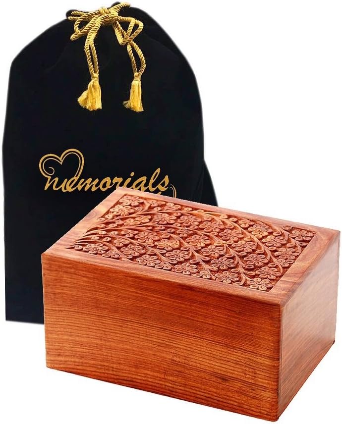 Solid Rosewood Handcarved Wood Urn with Engraved Brass Plate, Large, Pack of 2 B5167