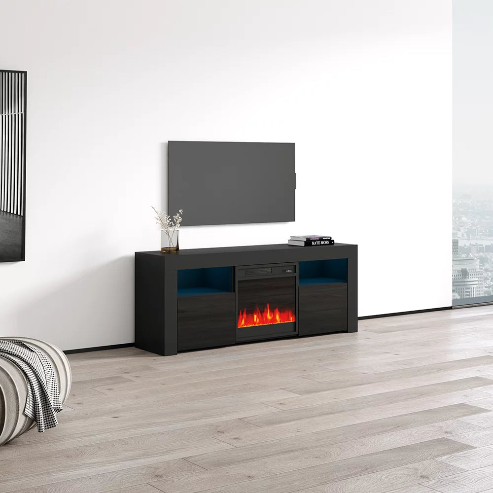 High Gloss Fireplace TV Stand with Storage Cabinets and LED Lights W8502