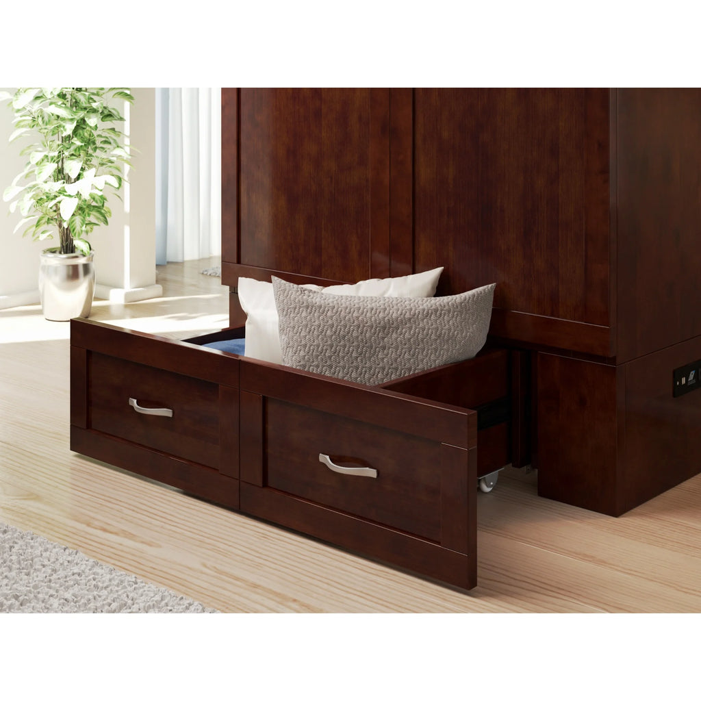 Walnut Wood Twin Extra Long Murphy Bed Chest Z237