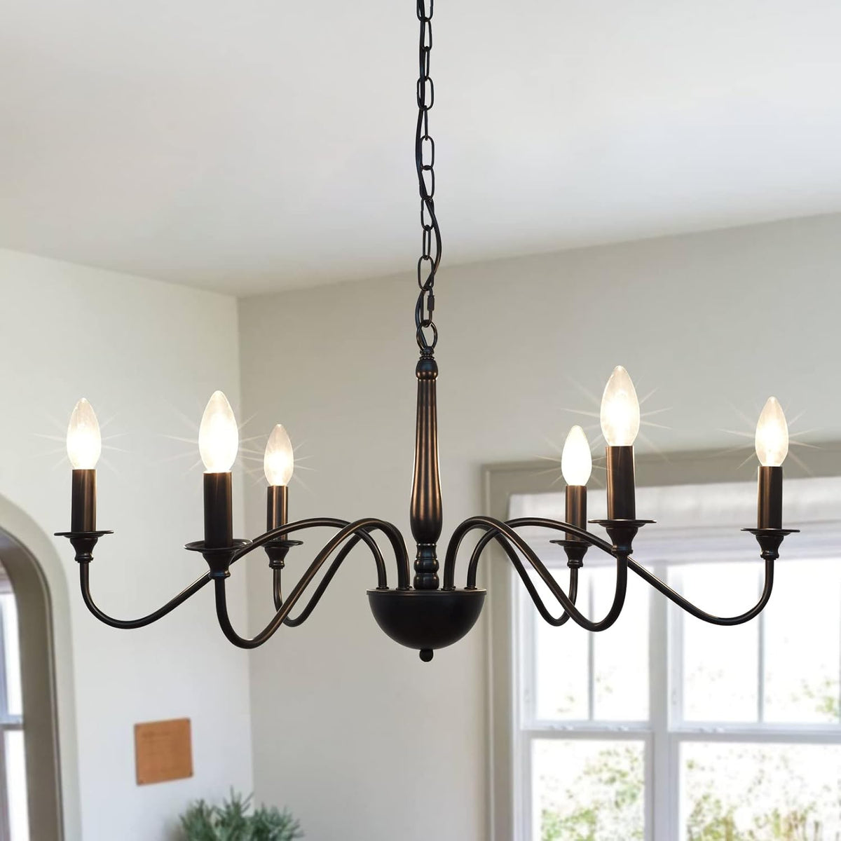 6-Light Black Metal Candle Chandelier Light Fixture V2895
