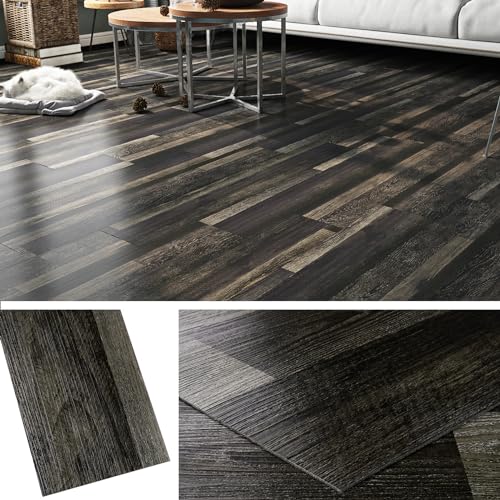 36-Pack 6x36" Black Peel and Stick Waterproof Vinyl Floor Tile J35079
