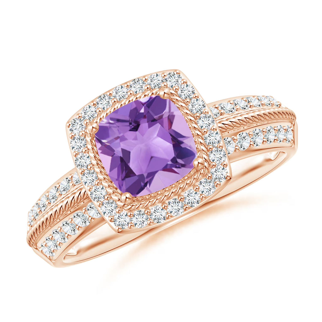 Amethyst with Diamond Halo Ring in 14K Rose Gold K288081