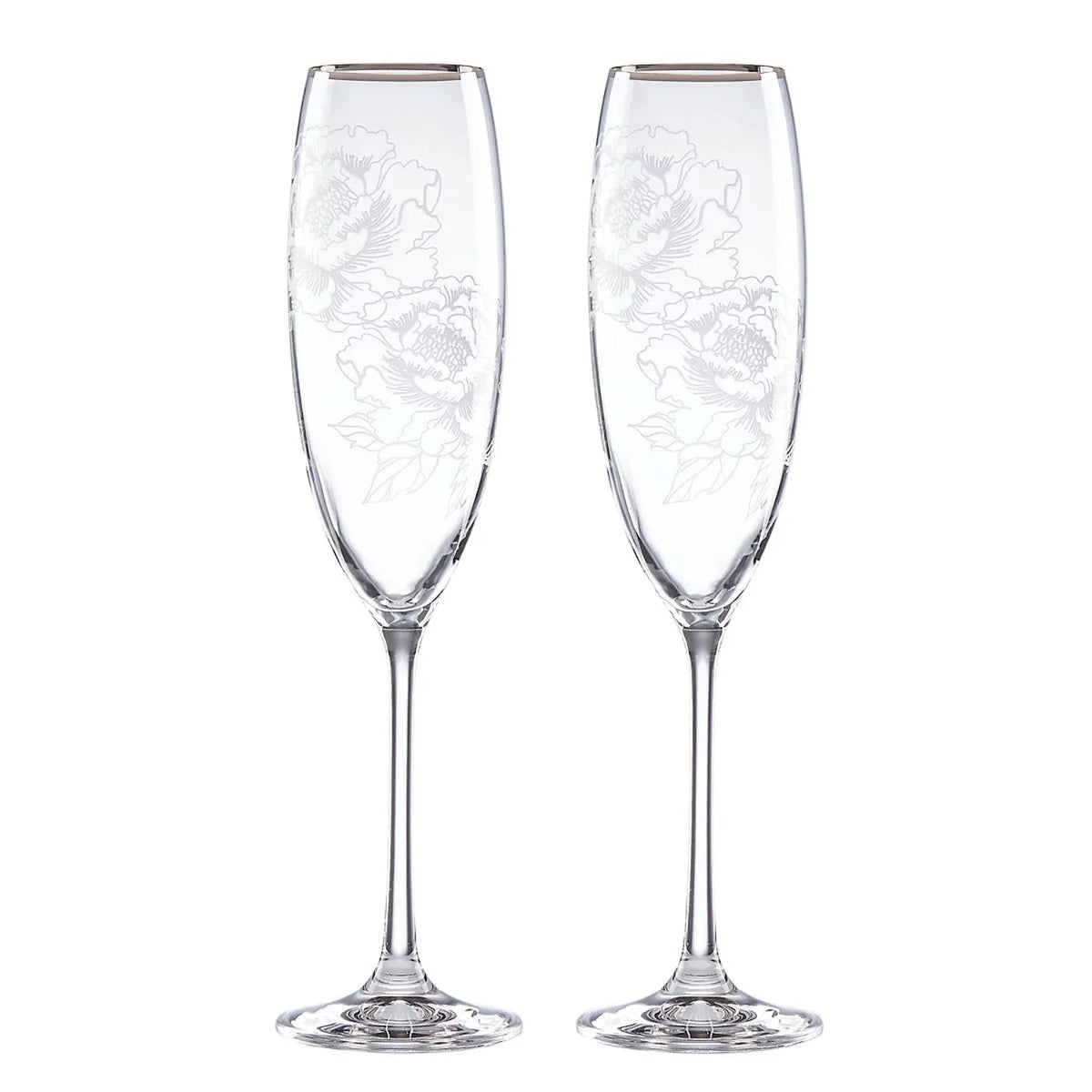 Silver Peony Crystal Toasting Flutes T1351
