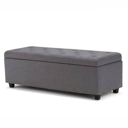 Slate Grey Linen Look Fabric Storage Ottoman B277301