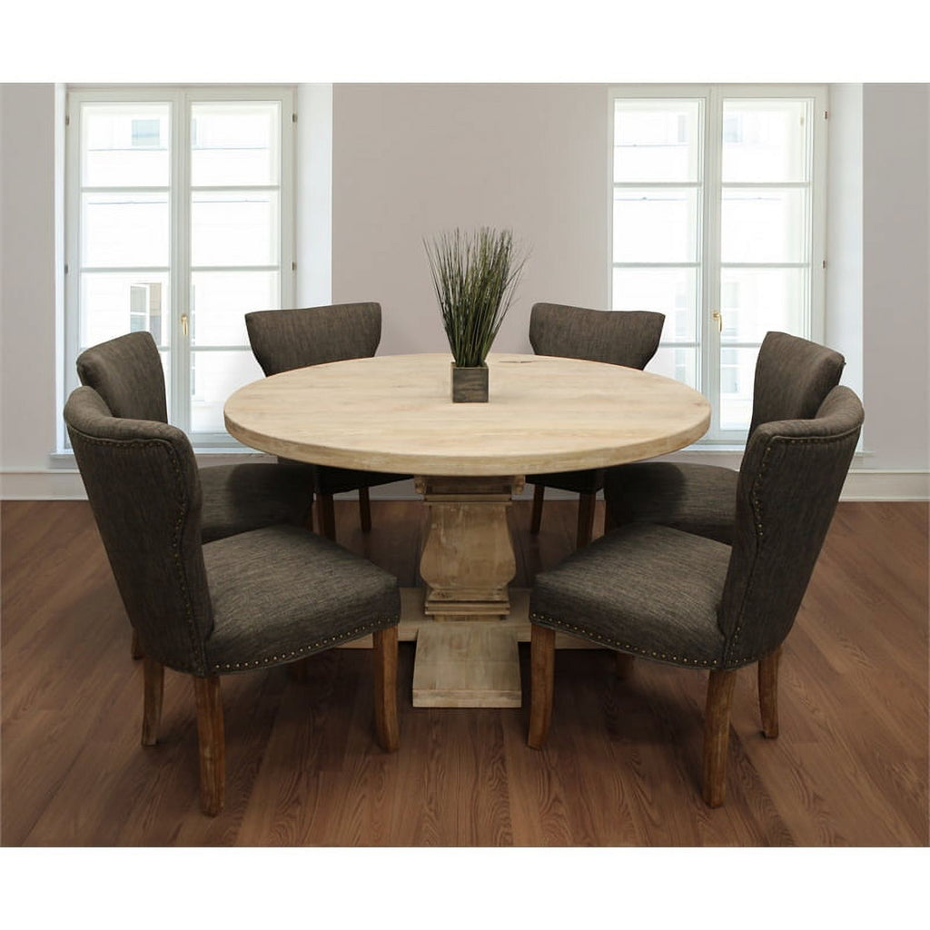 22" Mid-Century Linen Fabric Solid Wood Side Chair in Dark Gray Set of 2 I3472