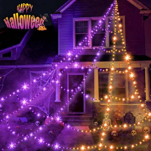 Halloween Decorations Outdoor Spider Web Lights with Remote Control Timer Waterproof N700