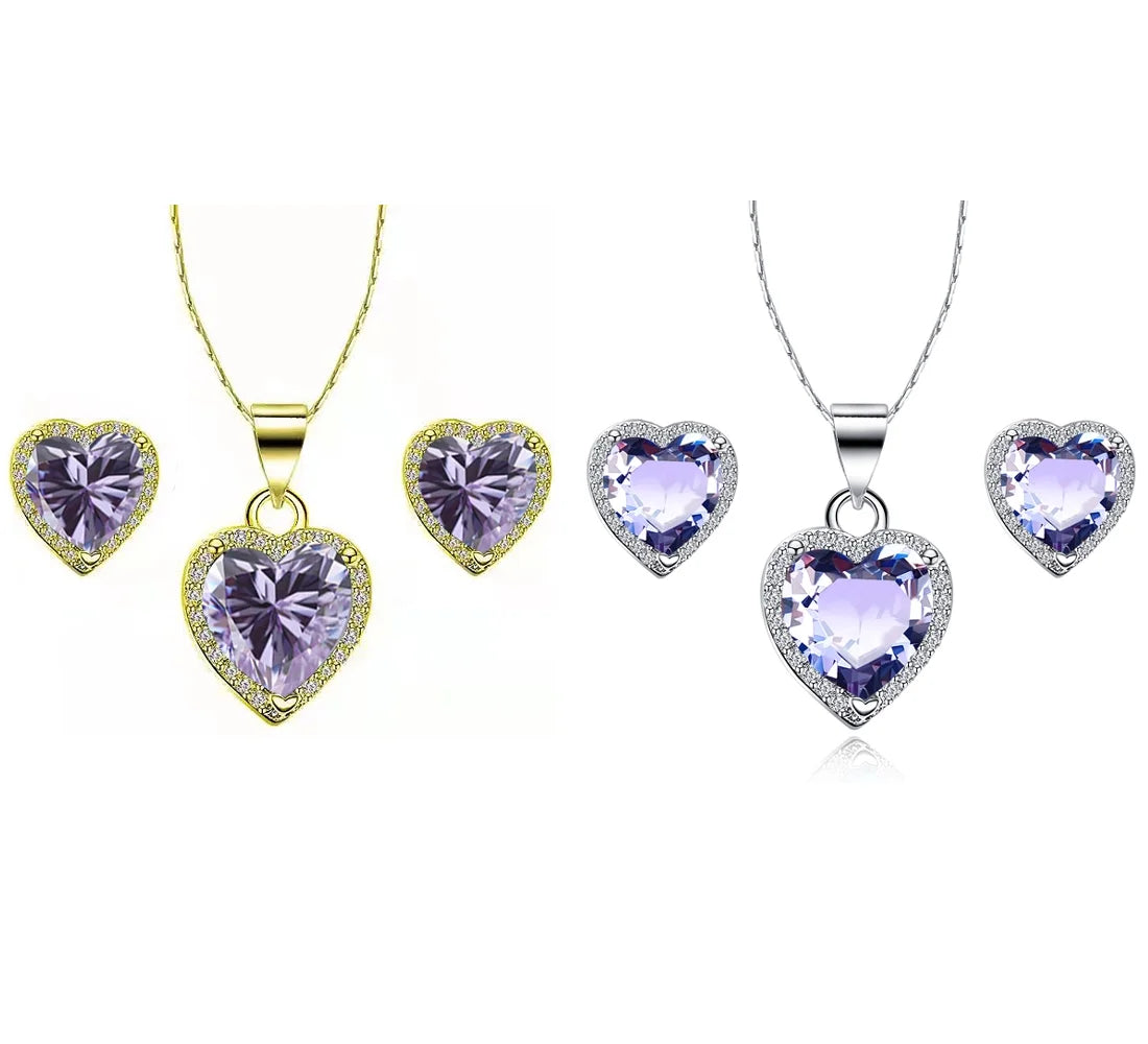 24k Yellow and White Gold Plated Amethyst Necklace Set 18 inch F748267