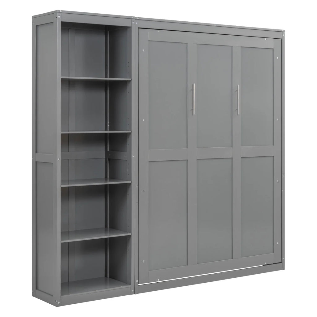 Full Size Gray Murphy Bed with Side Bookshelf C9118
