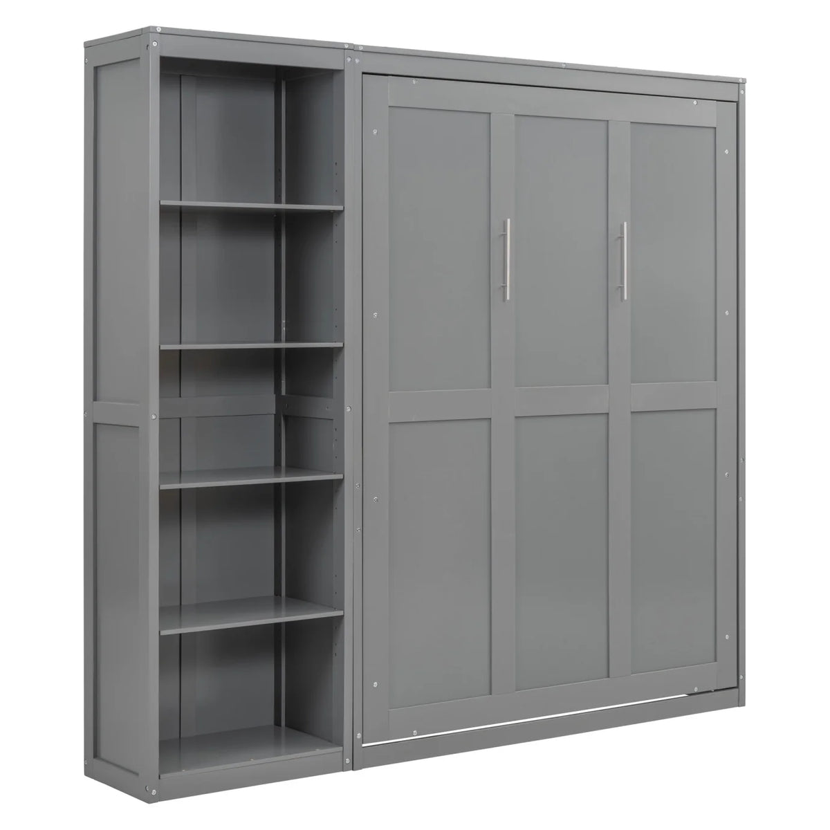 Full Size Gray Murphy Bed with Side Bookshelf C9118