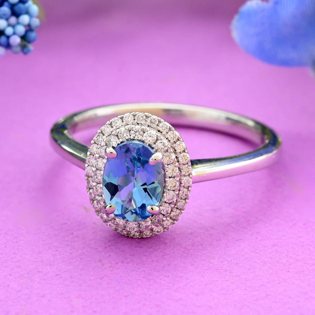 Blue Aquamarine White Diamond Oval 950 Platinum Halo Ring Size 10 Ct 0.86 E-F Color VS Clarity A88295