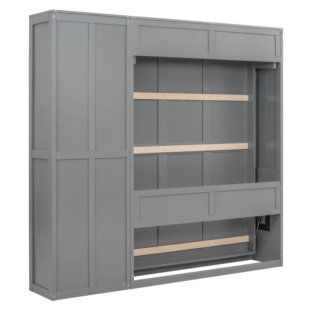 Full Size Gray Murphy Bed with Side Bookshelf C9118