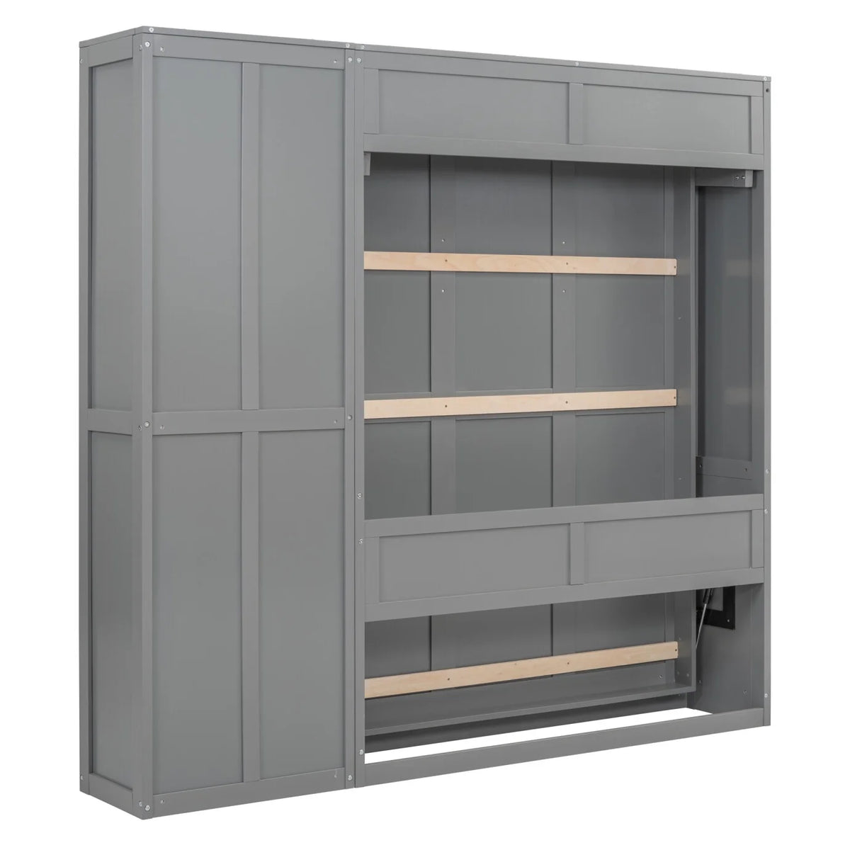 Full Size Gray Murphy Bed with Side Bookshelf C9118
