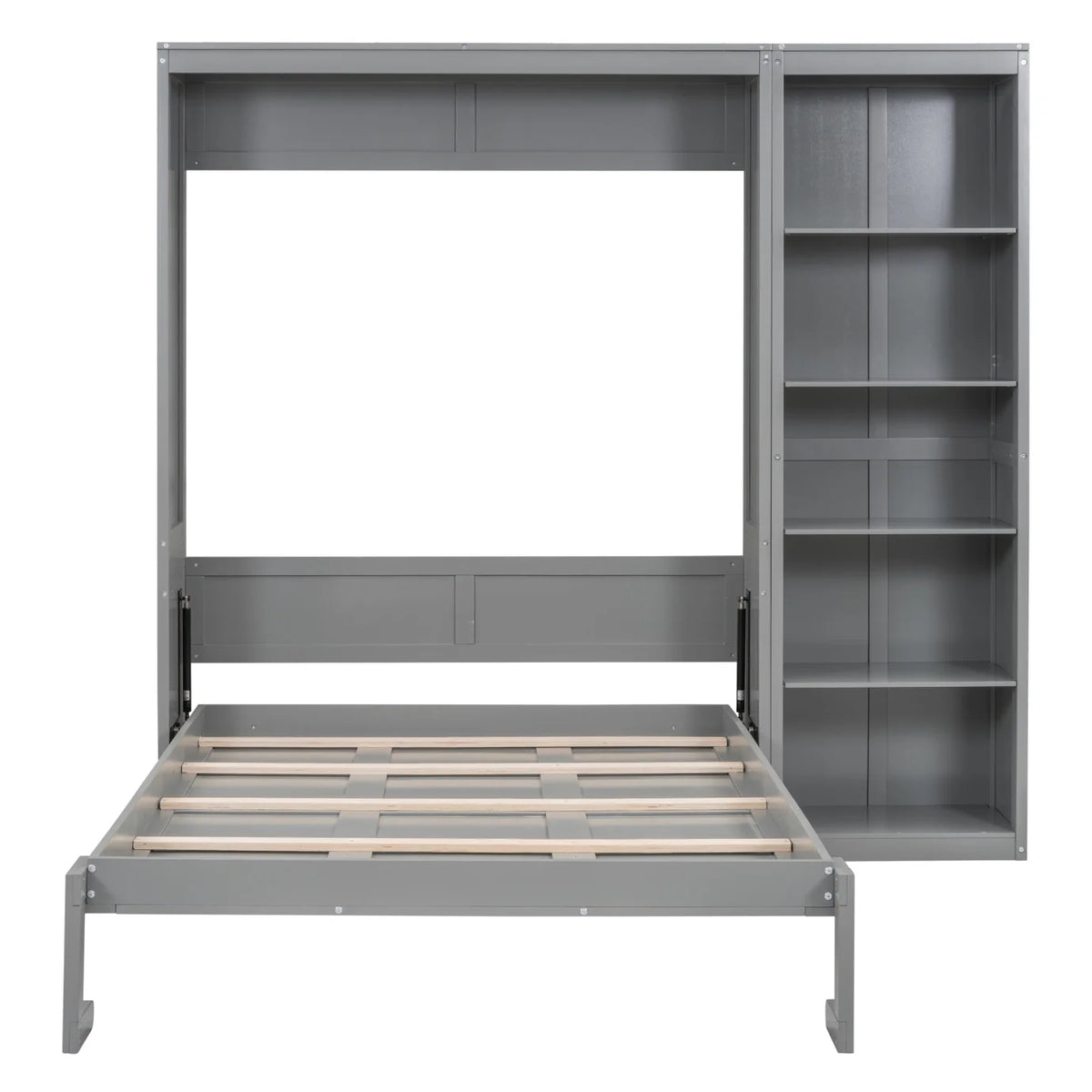Full Size Gray Murphy Bed with Side Bookshelf C9118