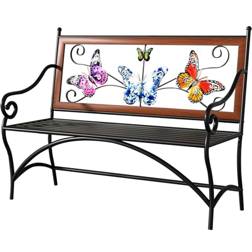 39.7" Black Metal Outdoor Bench with Armrest X543