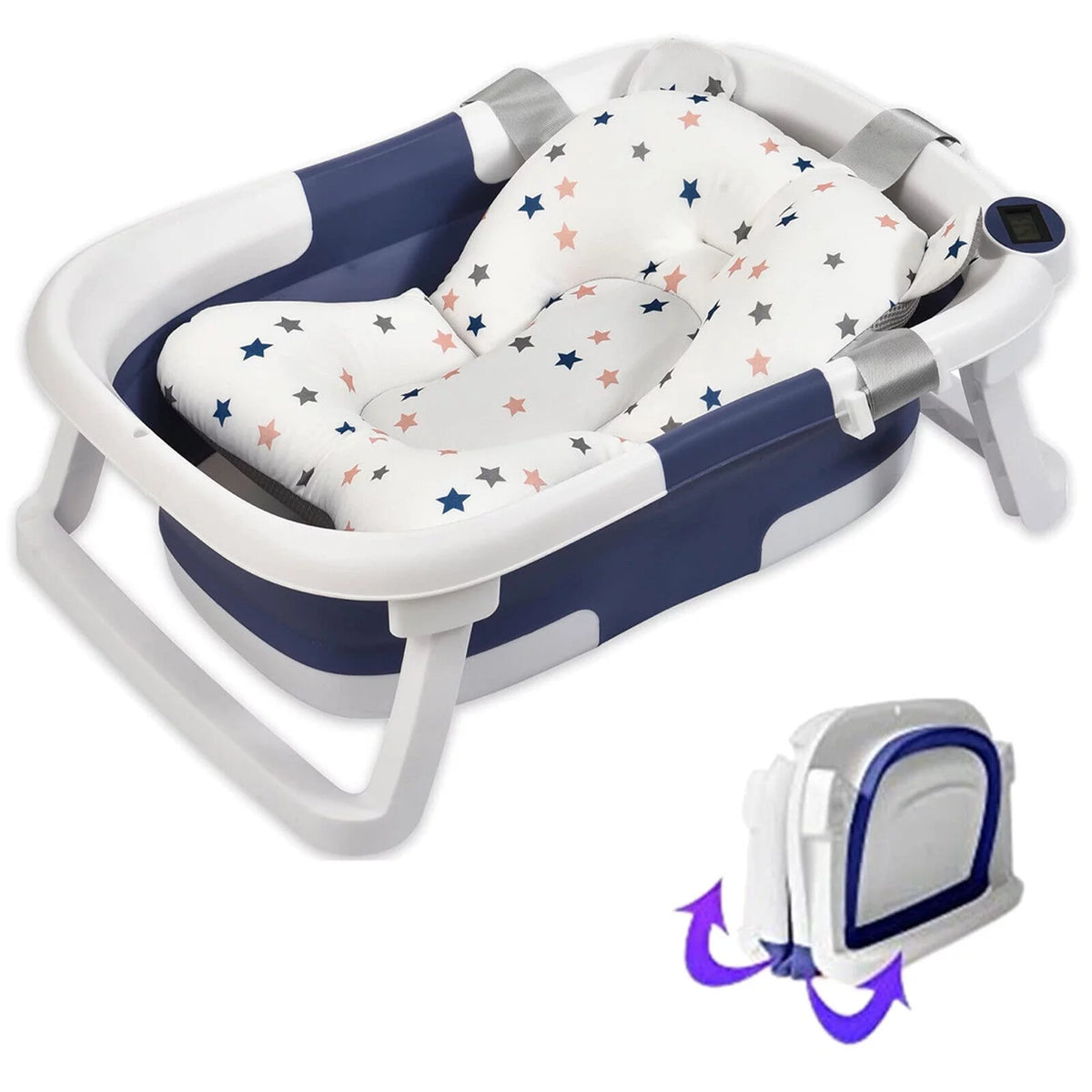 Collapsible Baby Bathtub with Thermometer, Cushion and Bath Net L789714
