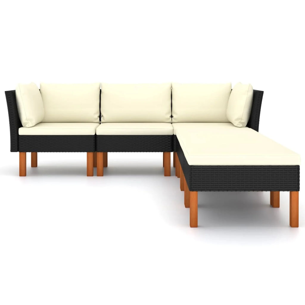 6 Piece Black Poly Rattan Wood Legs Sectional Outdoor Furniture Set C8111