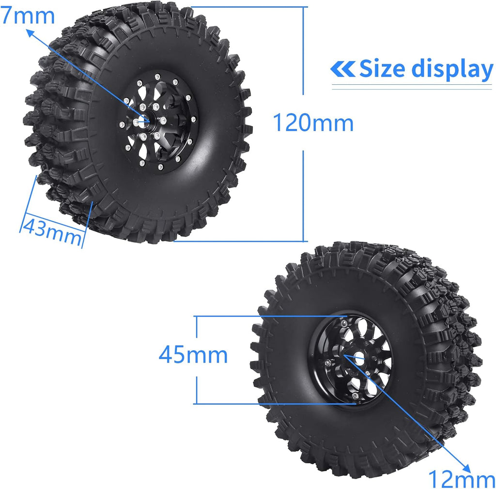 1.9 Beadlock Wheels and Tires for 1/10 RC Crawler, Soft Rubber with Foam Inserts, Set of 4 F8198
