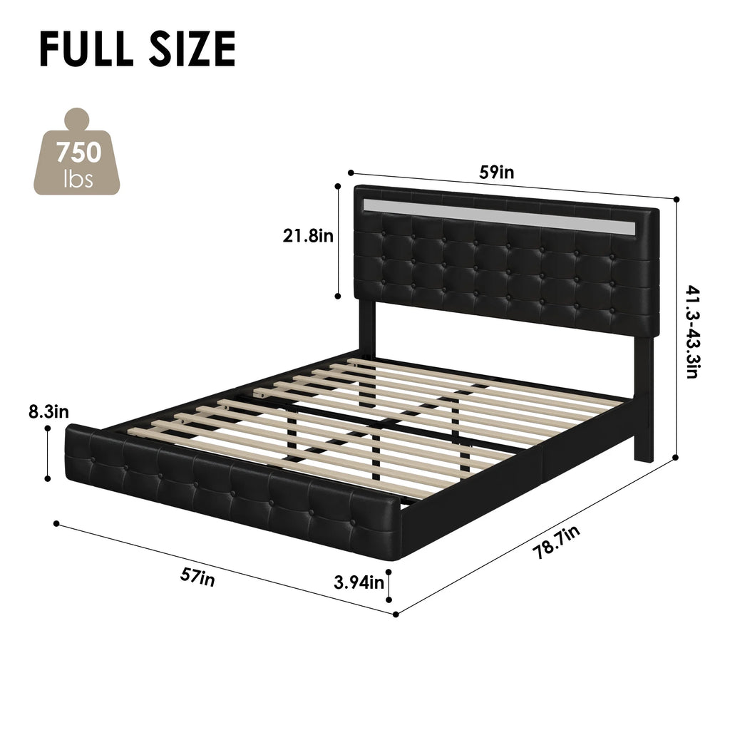 White Queen Floating LED Platform Bed with Storage G16950