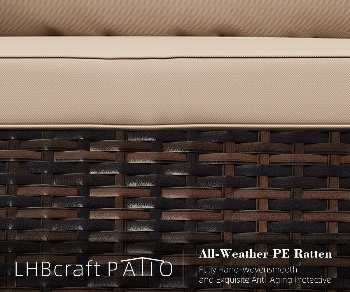 7 Piece PE Rattan Patio Sectional Sofa with Beige Cushions and Table A871