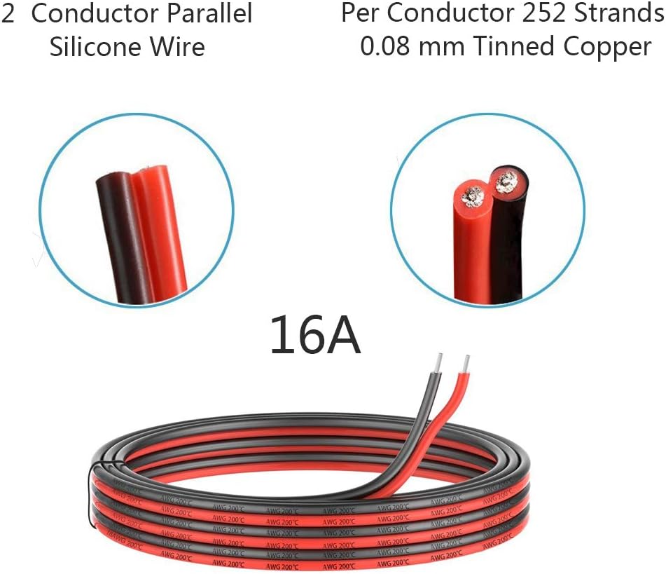10 Gauge Silicone 2 Conductor Parallel Wire, 33ft, Red Black Z1220