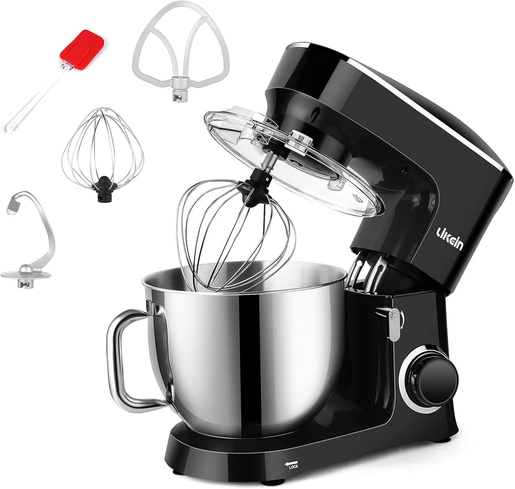 7.4QT 660W Electric Stand Mixer with Dough Hook, Mixing Beater, Whisk, Splash Guard (Black) G860