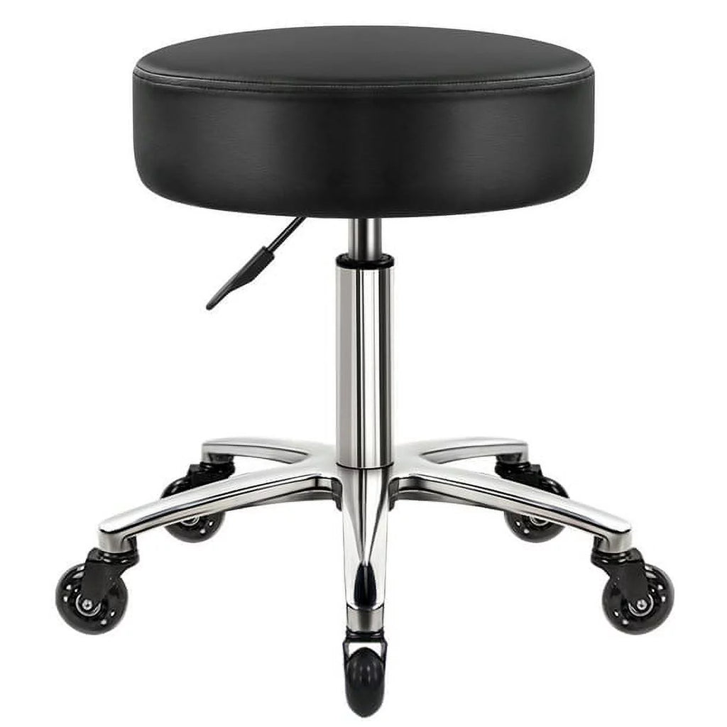 Heavy Duty Rolling Stool with Wheels Hydraulic Swivel Adjustable Ergonomic Thick Leather Seat Black W5144