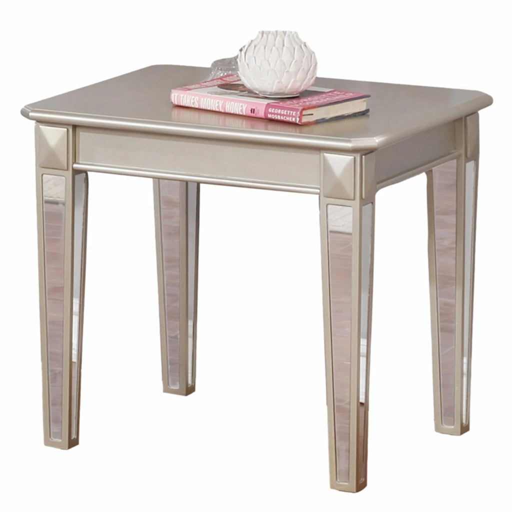 Contemporary Wood End Table with Mirrored Legs Q29524
