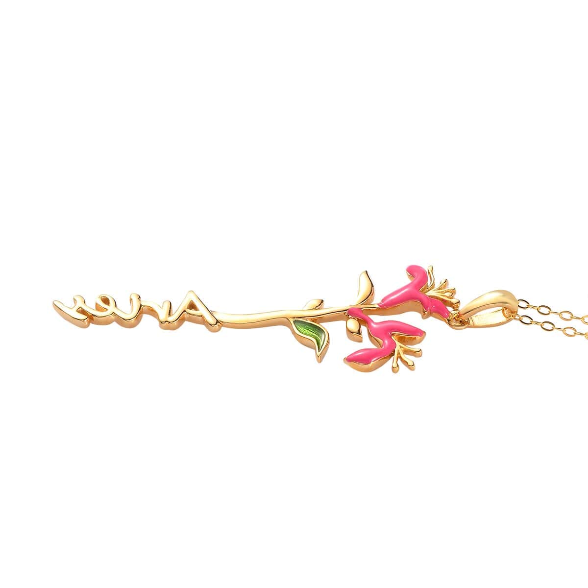 925 Sterling Silver 14K Yellow Gold Plated Pink Green Enameled Aries Pendant Necklace 16-18" J9417