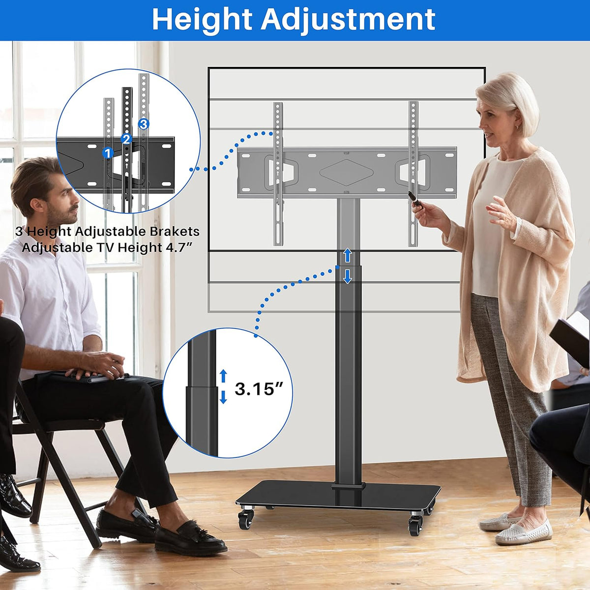 Tall TV Stand with Wheels, Height Adjustable, Max VESA 600x400mm E126371