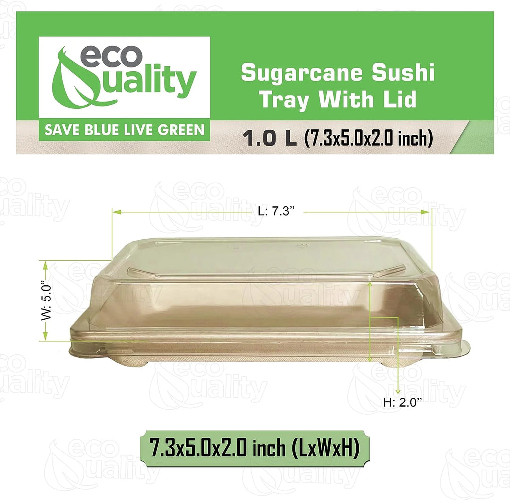 100 PACK Compostable Sugarcane Sushi Trays with Lids I79411