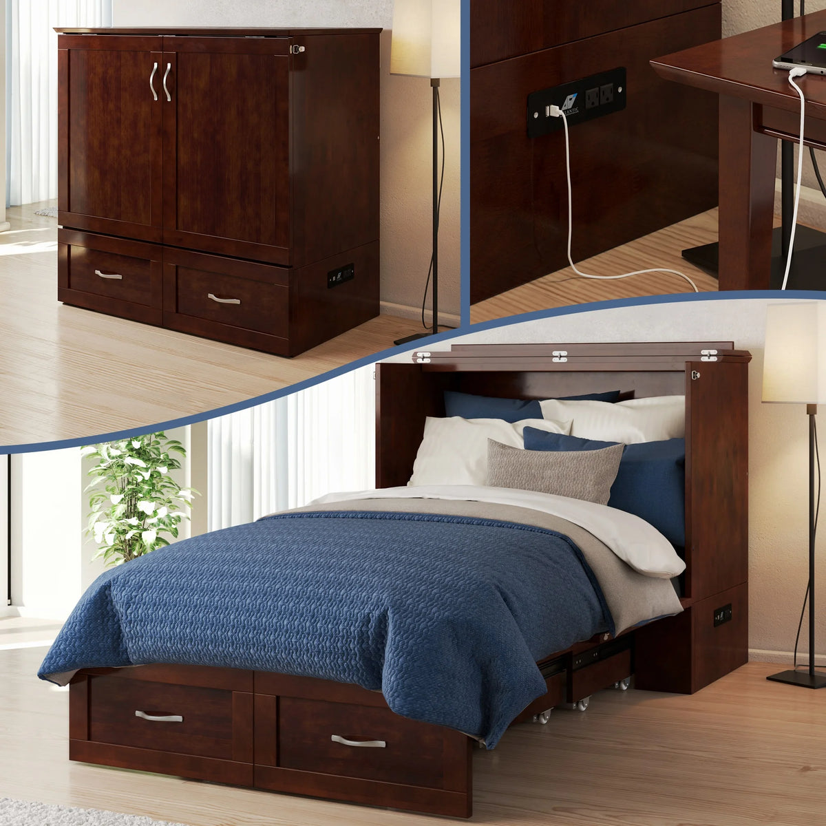 Walnut Wood Twin Extra Long Murphy Bed Chest Z237