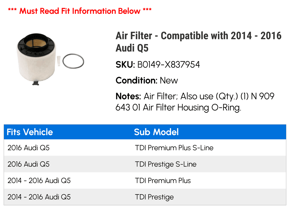 Air Filter for 2014 - 2016 Audi Q5 A427