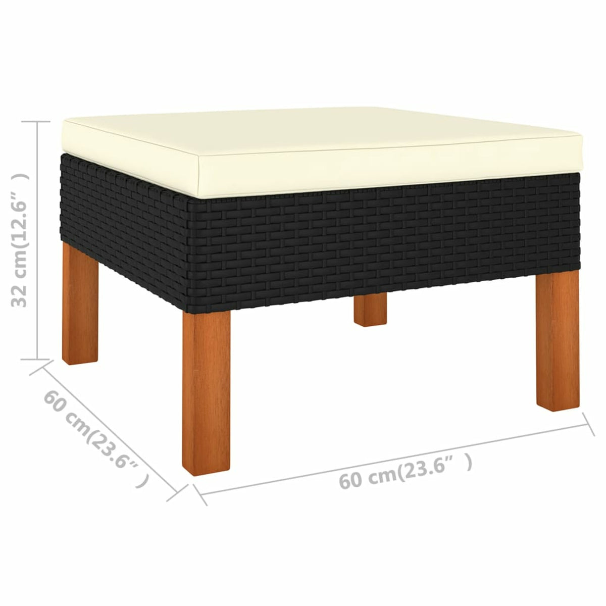6 Piece Black Poly Rattan Wood Legs Sectional Outdoor Furniture Set C8111