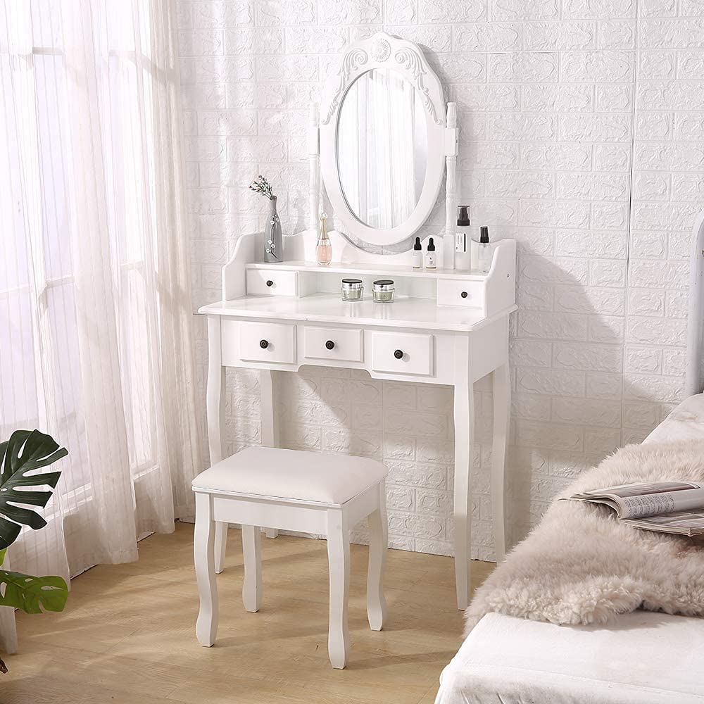 White Vanity Mirror Table Set with Stool P3131
