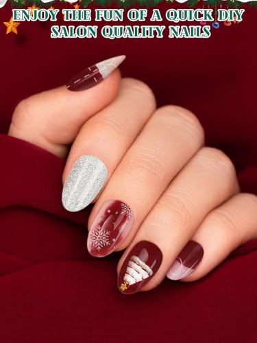 24PCS Christmas Semi Cured Gel Nail Strips Pink Glitter UV Wraps with File and Stick J260232