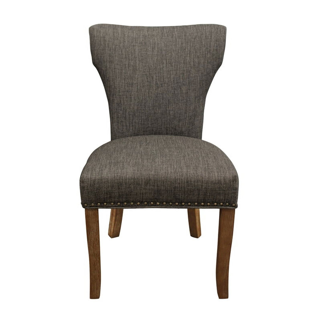 22" Mid-Century Linen Fabric Solid Wood Side Chair in Dark Gray Set of 2 I3472