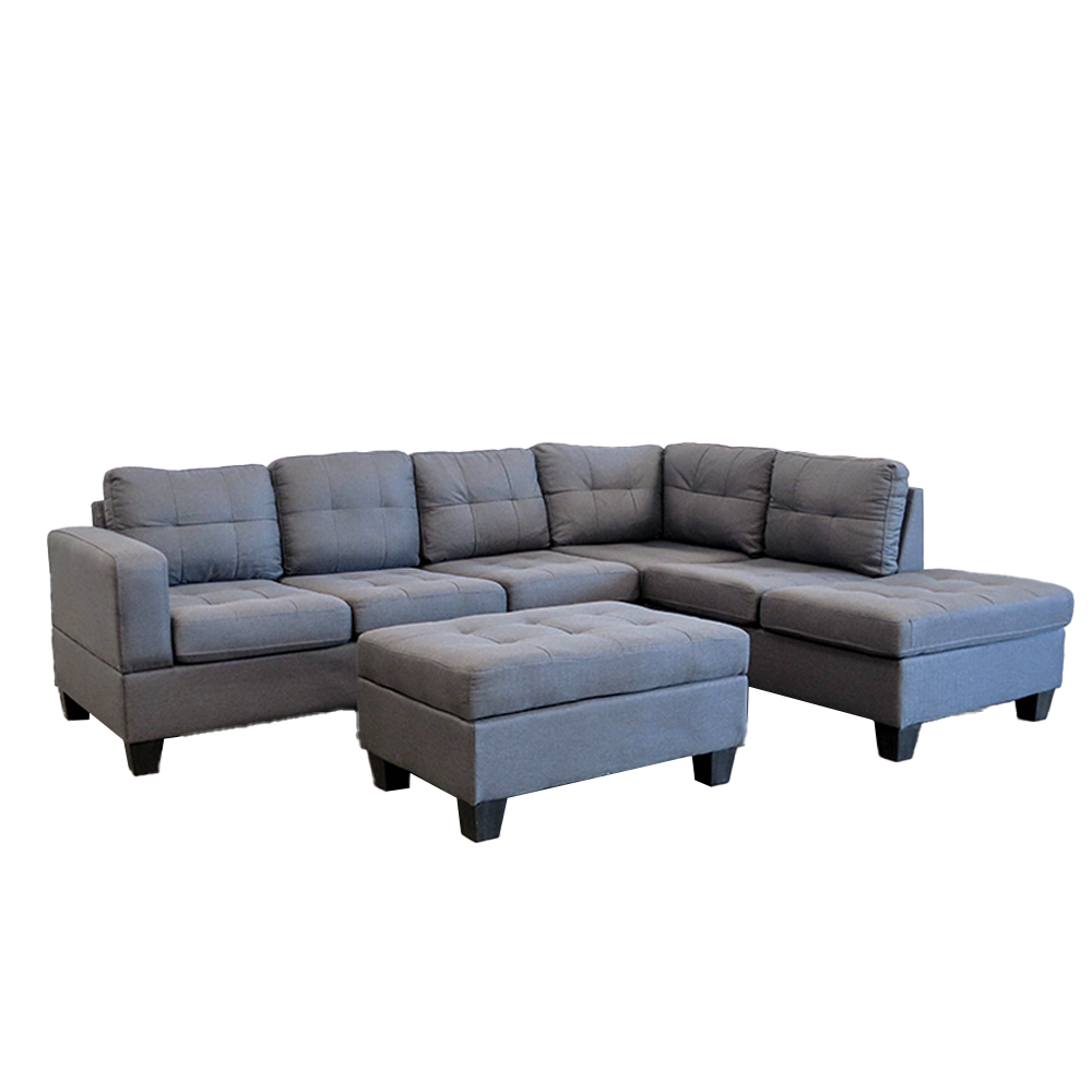 Grey L-Shaped Sectional with Ottoman O2923