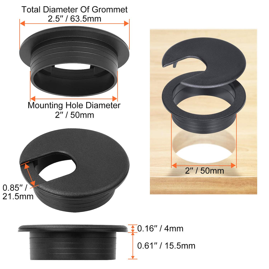 2 Desk Grommet Black, 30PACK Wire Cable Hole Cover PC Computer Desk Plastic Grommet Cord, Tidy Cable Wire Grommet for Office PC Computer Desk Cord Management, (50mm Mounting Hole Diameter) Pack of 2 F8749