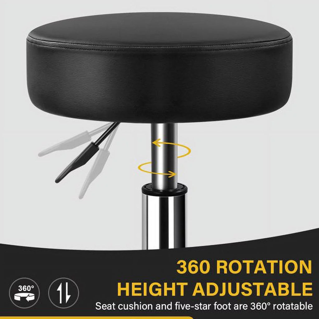 Heavy Duty Rolling Stool with Wheels Hydraulic Swivel Adjustable Ergonomic Thick Leather Seat Black W5144