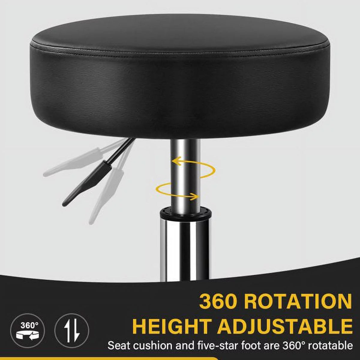 Heavy Duty Rolling Stool with Wheels Hydraulic Swivel Adjustable Ergonomic Thick Leather Seat Black W5144
