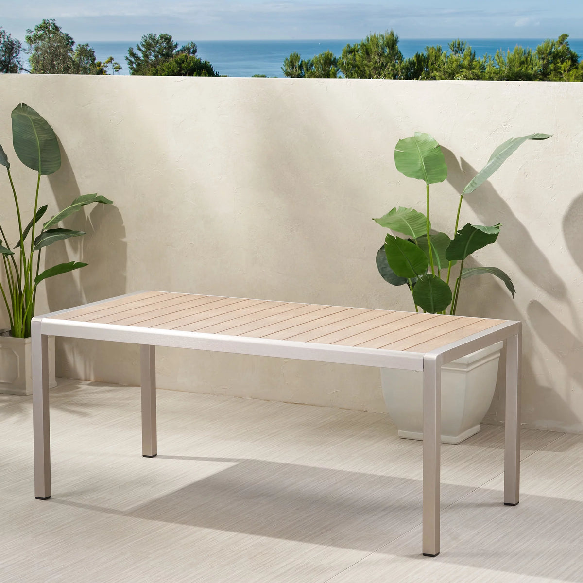 Outdoor Aluminum Dining Table with Faux Wood Top L947
