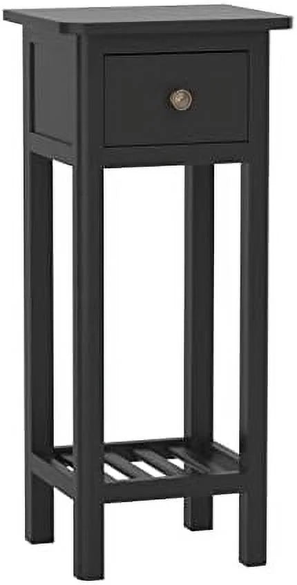 Narrow Acacia Wood Side Table with Drawer Q74815