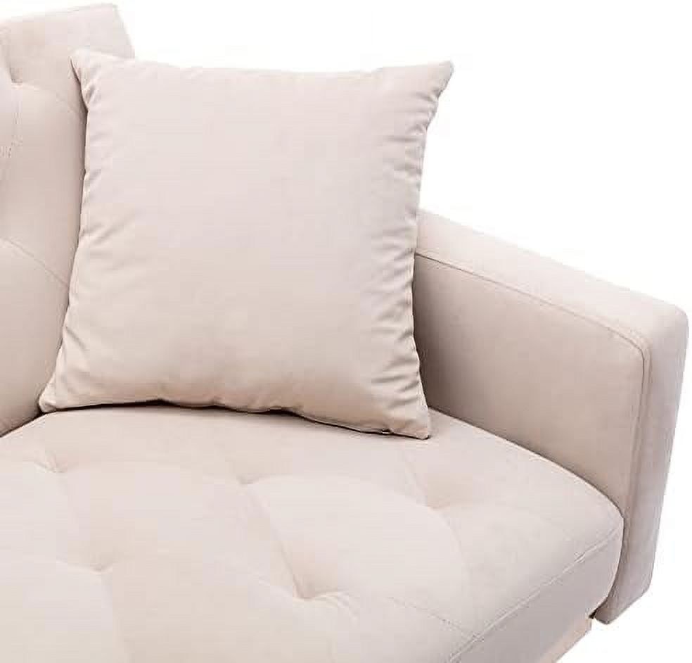 White Convertible Velvet Sofa Bed with 2 Pillows H54209