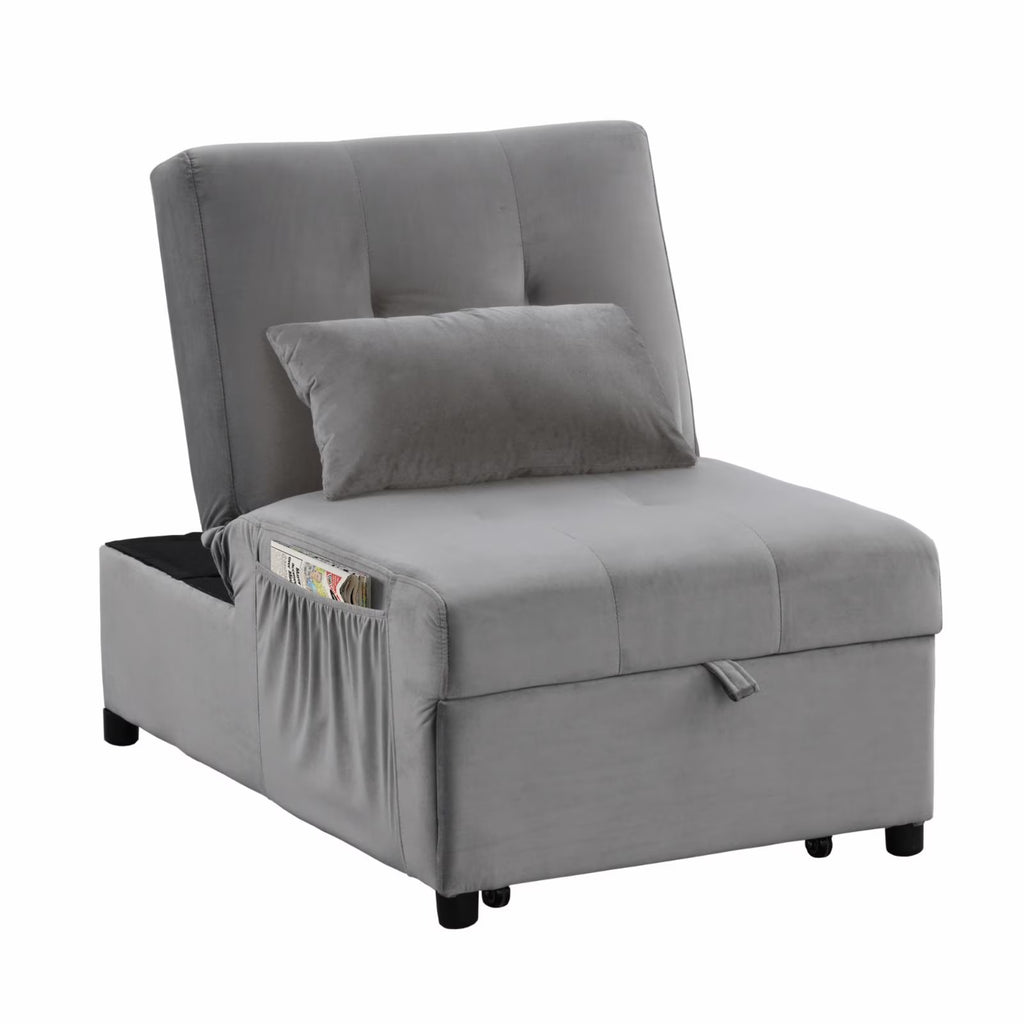 Gray Velvet Adjustable Sleeper Lounge Chaise I43426