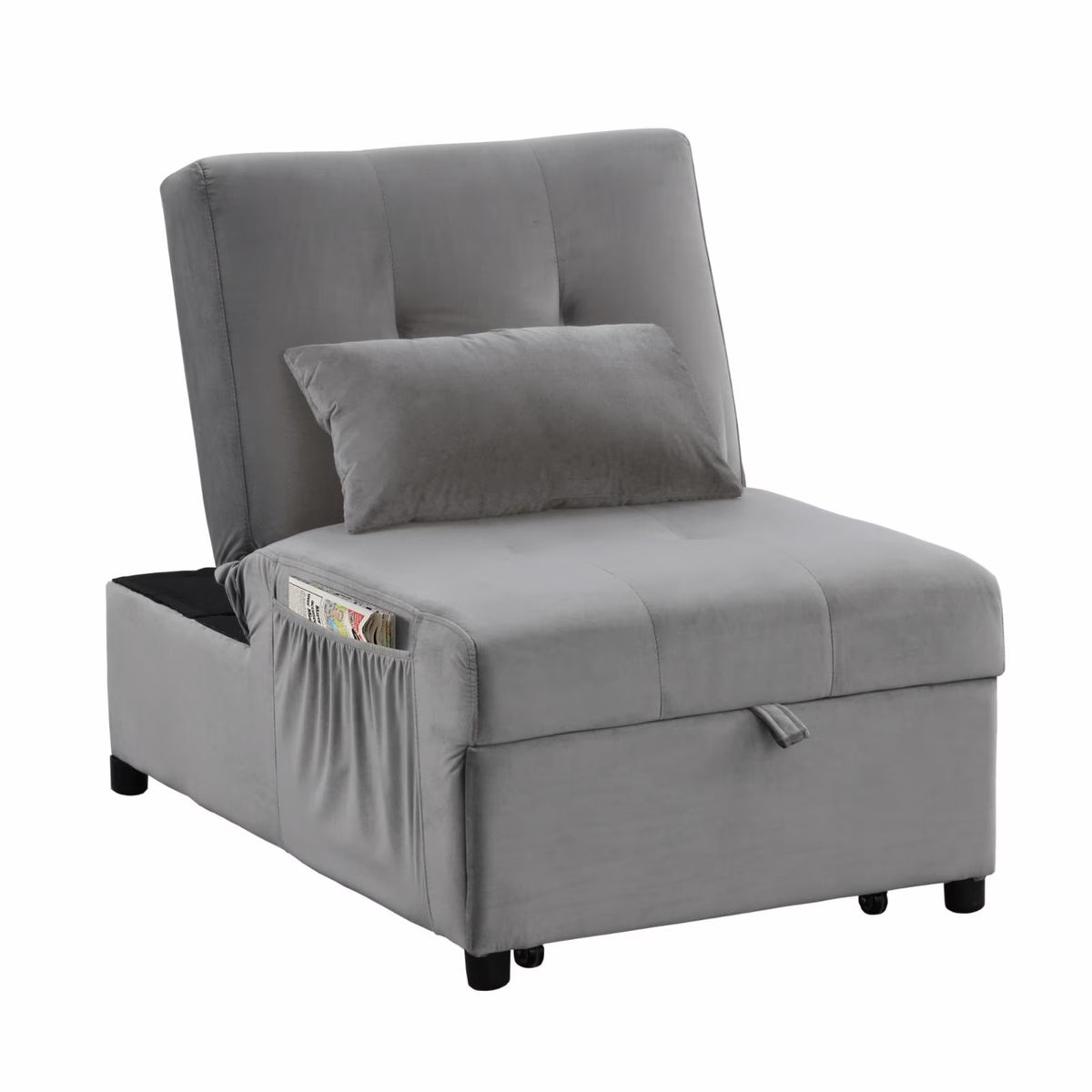 Gray Velvet Adjustable Sleeper Lounge Chaise I43426