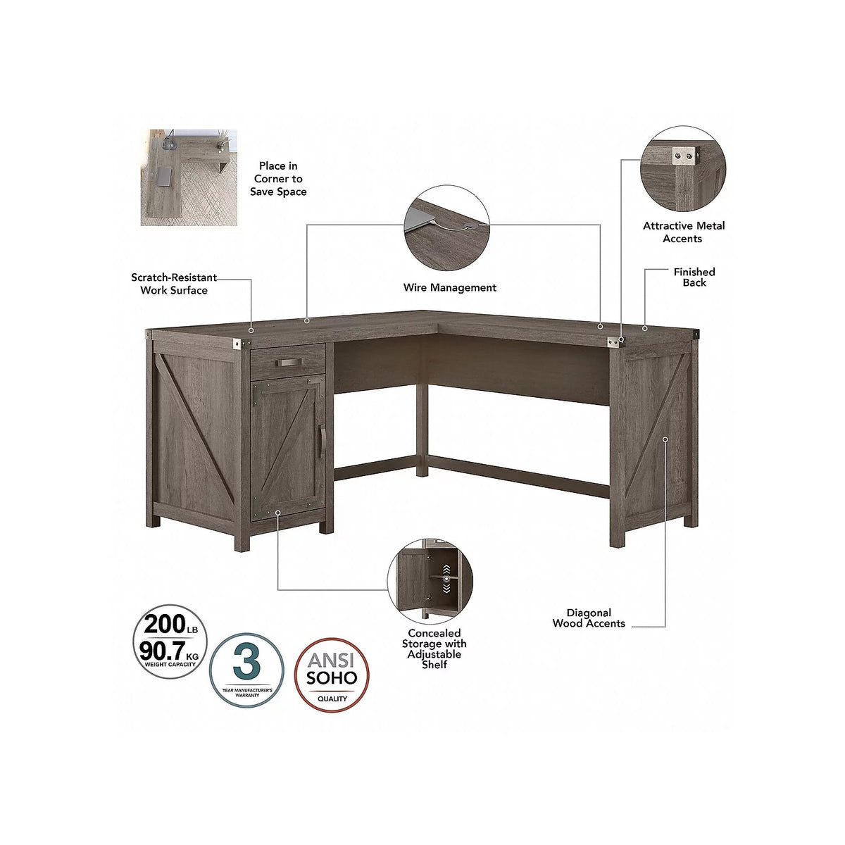 L Shaped Desk with Cabinet Y4917