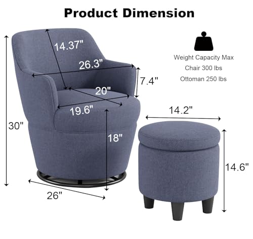 Beige Cotton Linen Upholstered Swivel Chair with Storage Ottoman M850053