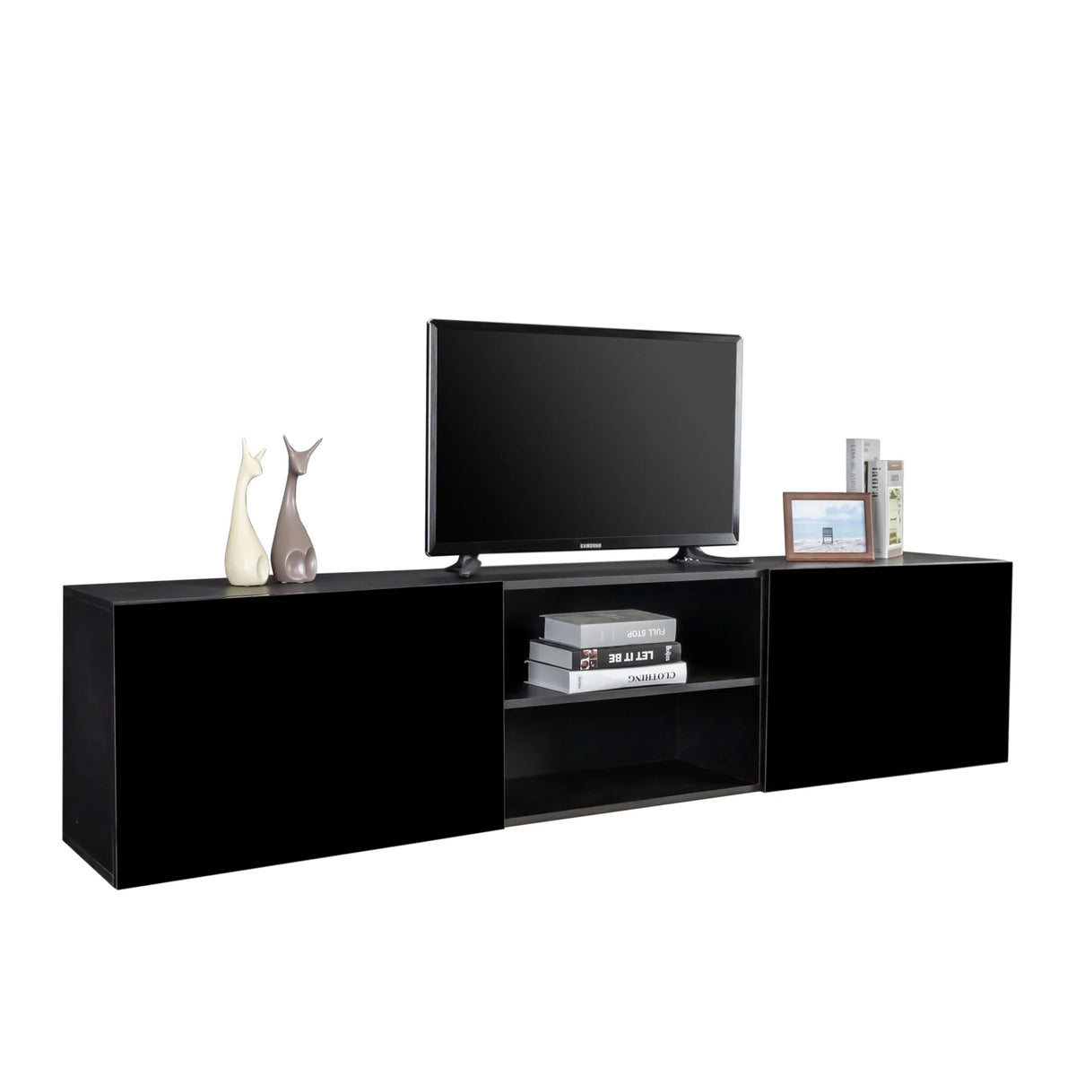 Wall Mounted Floating TV Stand with Shelf and Clamshell Doors L651