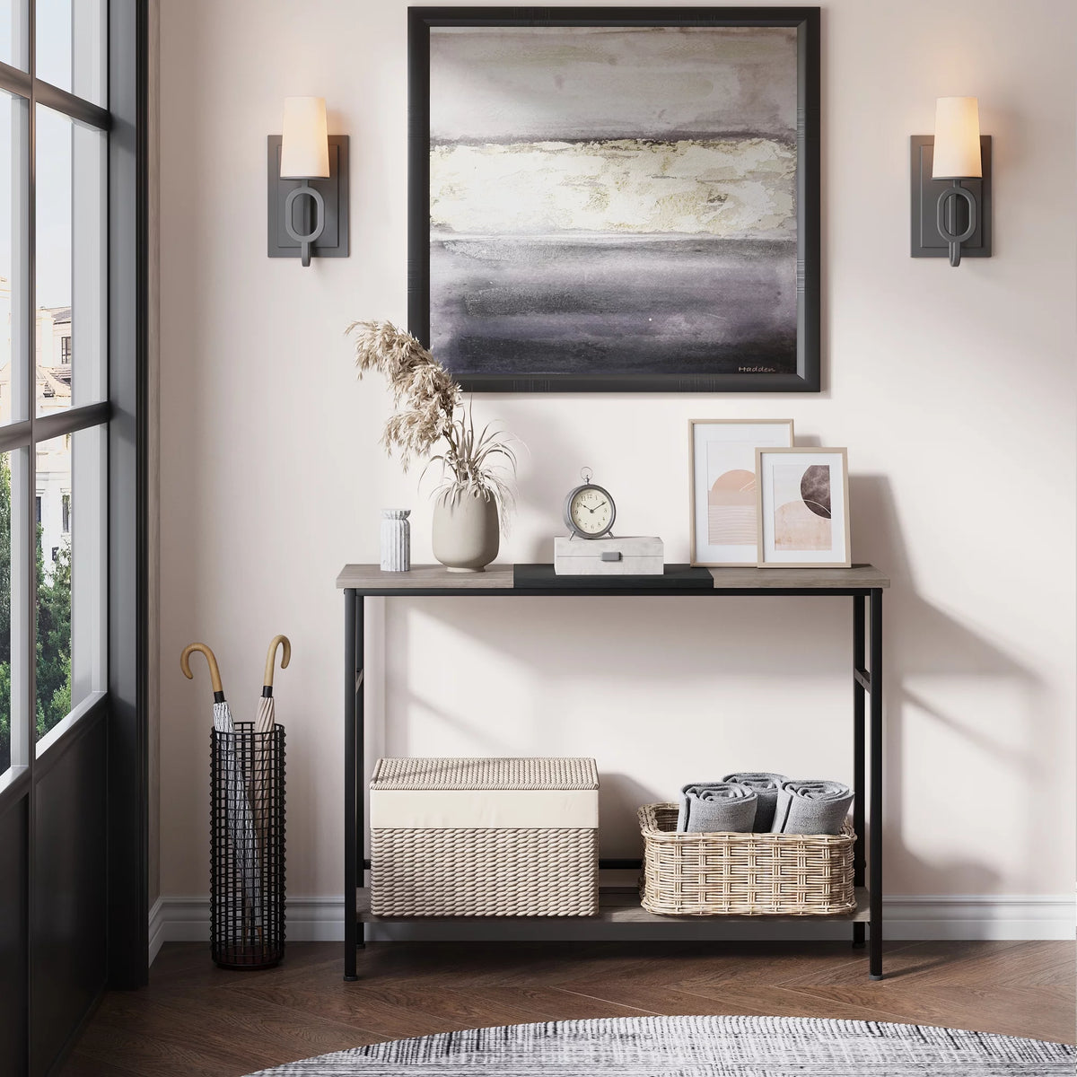 Grey 2-tier Narrow Console Table with Storage Shelf Z20691